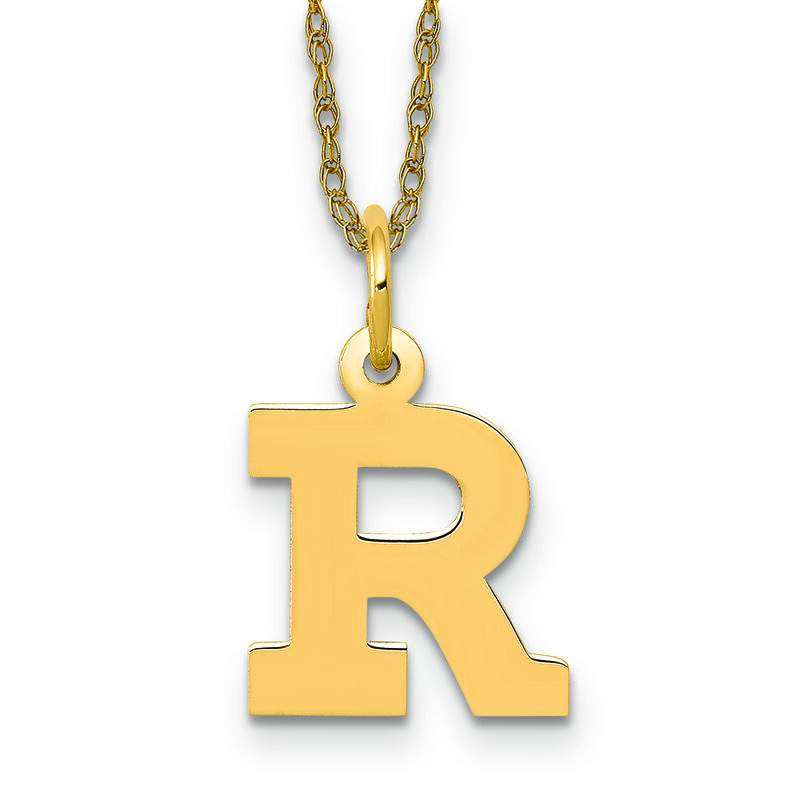 Small Block R Initial Necklace in 14k Yellow Gold image number null
