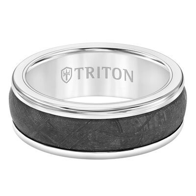 Triton Men's 8mm Meteorite & White Tungsten Carbide Band