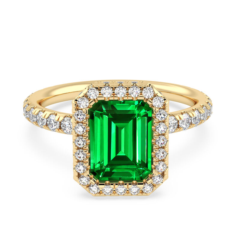 Emerald-Cut Created Emerald & Lab Grown Diamond Ring in 14k Yellow Gold image number null