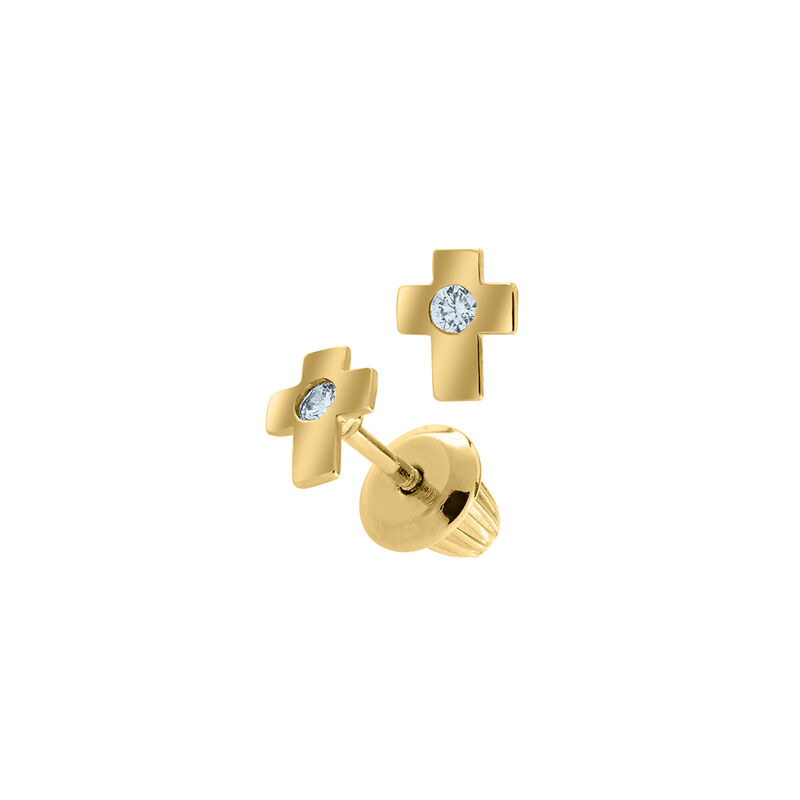 Baby/Children's Crystal Cross Earrings in 14k Yellow Gold image number null