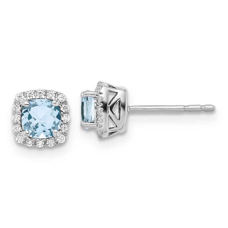 Cushion-Cut Aquamarine & Diamond Halo Stud Earrings in Sterling Silver image number null