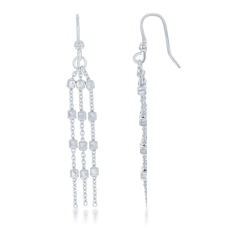 Triple Strand Square Bead Dangle Earrings in Sterling Silver image number null
