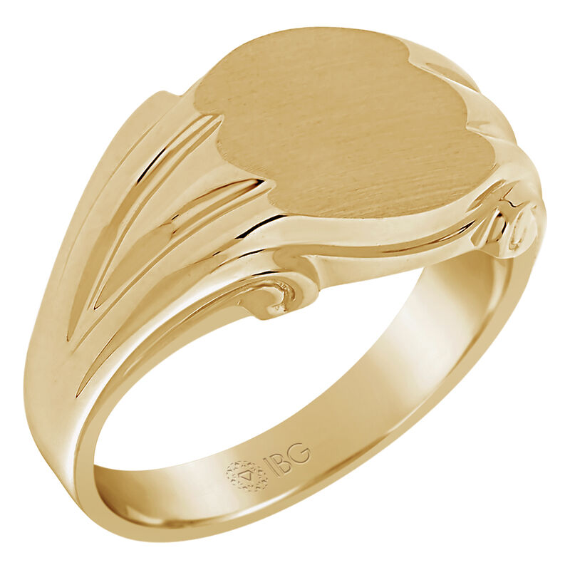 Satin Top and polished Sides Signet Ring 12x10mm in 14 Yellow Gold  image number null
