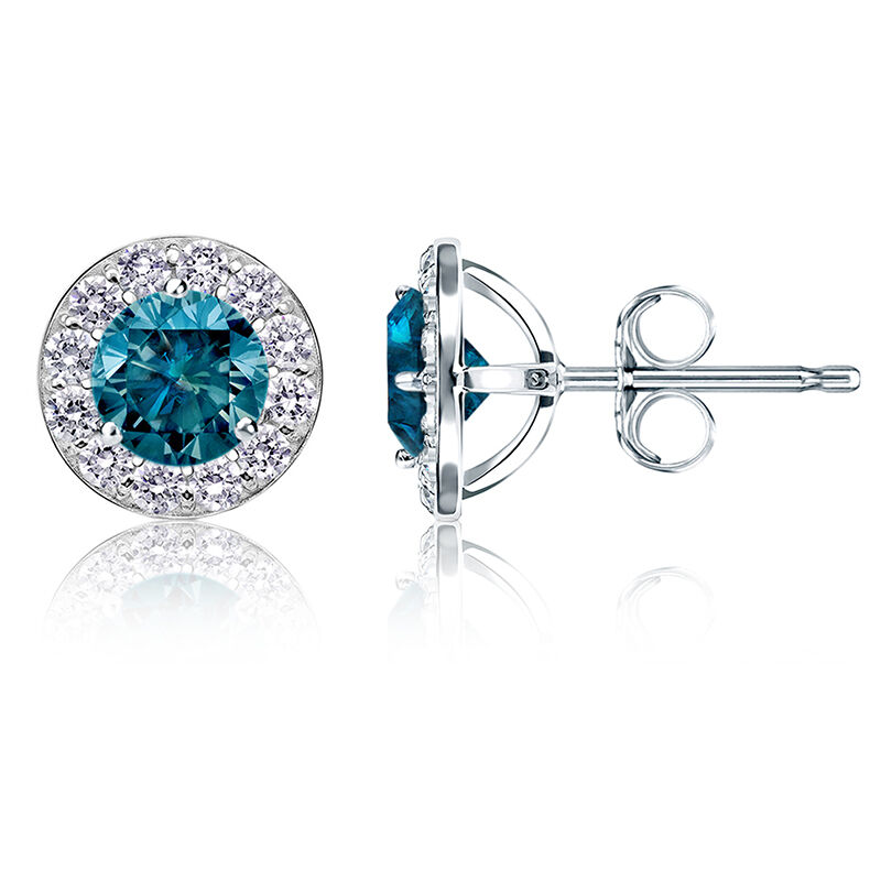 Blue 1ct. t.w. Diamond Halo Stud Earrings in 14k White Gold image number null