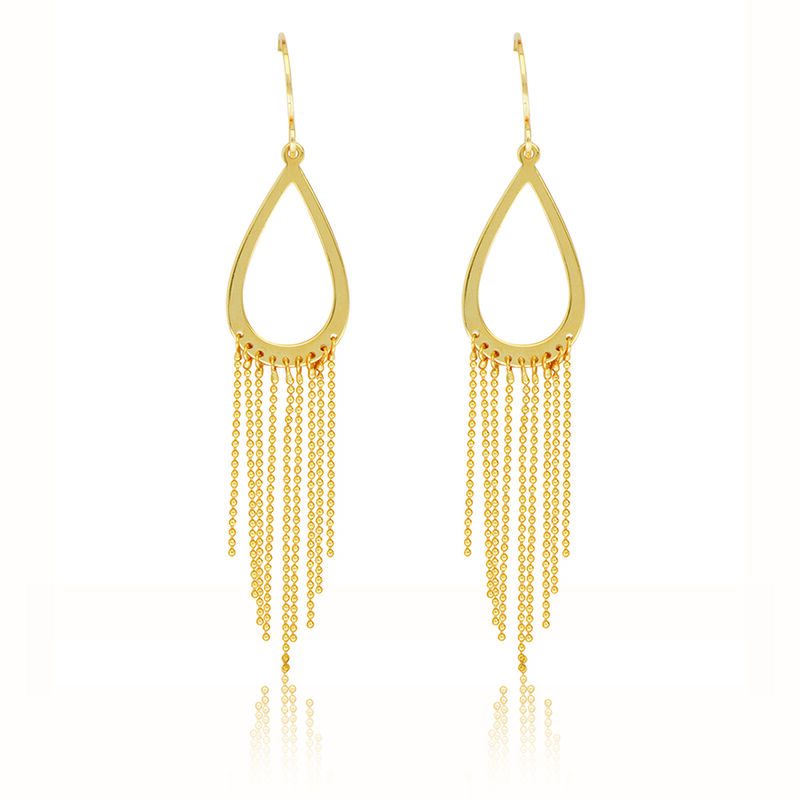 Teardrop Gypsy Drape Fashion Dangle Earrings in 14k Yellow Gold image number null