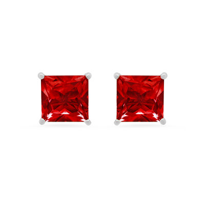 Princess-Cut Created Ruby Solitaire Stud Earrings in 14k White Gold