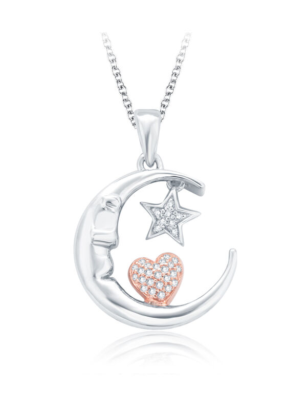 Diamond Moon Pendant in Rose Gold Plated Sterling Silver image number null