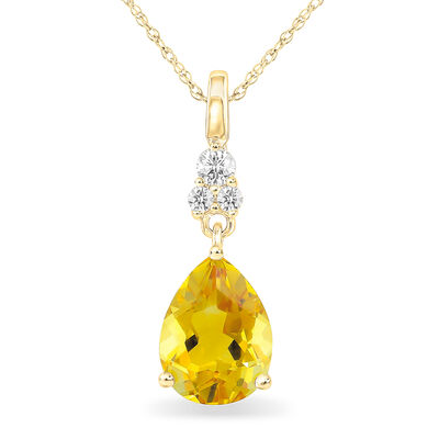 Pear-Shaped Citrine & Diamond Drop Pendant in 10k Yellow Gold
