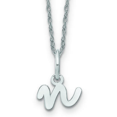Script N Initial Necklace in 14k White Gold