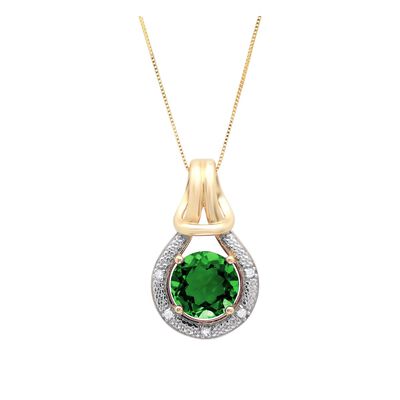 Created Emerald & Diamond Love Knot Pendant in 10k Yellow Gold