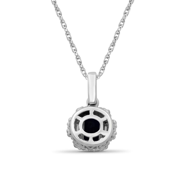 Emerald-Cut Sapphire & Diamond Halo Pendant in 10k White Gold image number null