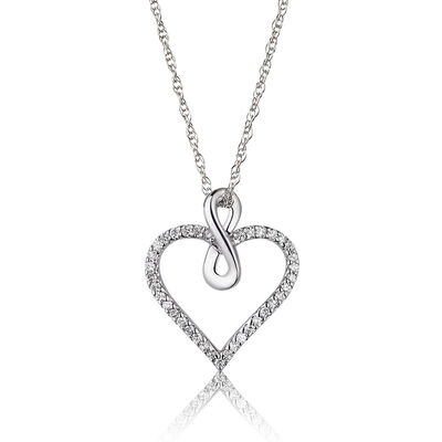 Diamond Heart & Infinity Bale Pendant 1/8ctw in 10k White Gold