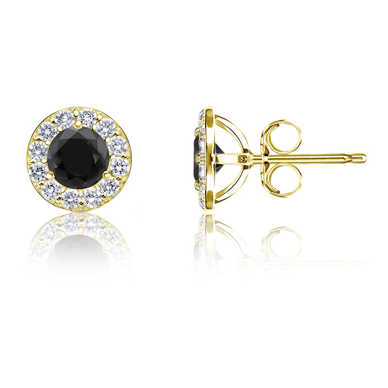 Black & White ½ct. Diamond Halo Stud Earrings in 14k Yellow Gold image number null