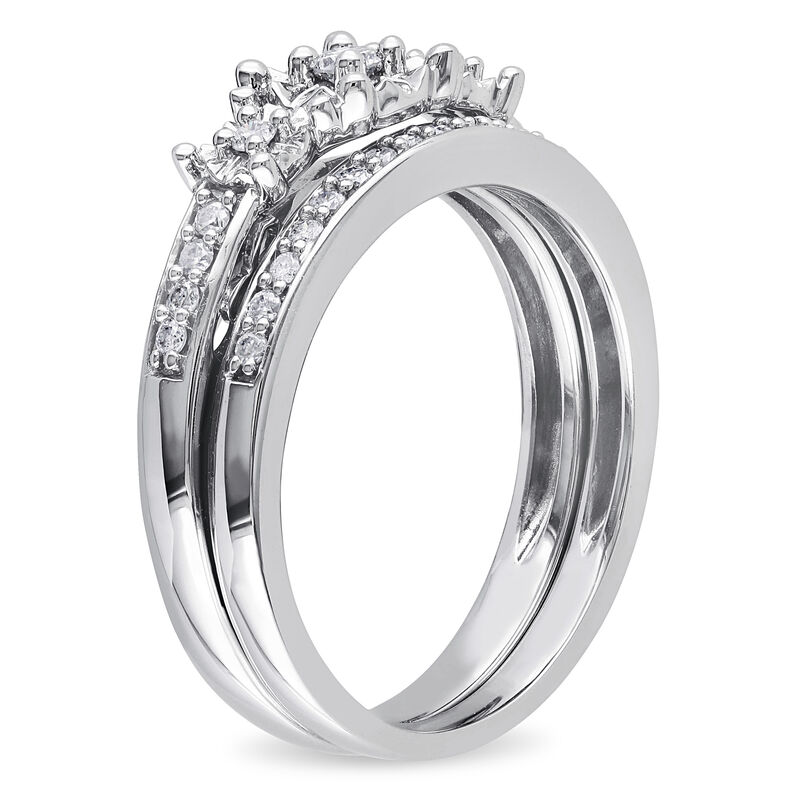 Brilliant-Cut 1/4ctw 3-Stone Diamond Bridal Set in 10k White Gold image number null