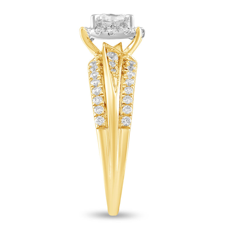 Oval Natural Diamond 3/4ctw. Three Row Engagement Ring in 14k Yellow Gold image number null