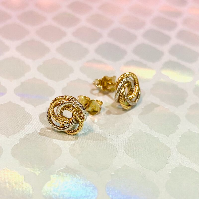 Knot Rope Stud Earrings in 14k Yellow & White Gold
