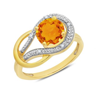 Citrine & Diamond Love Knot Ring in 10k Yellow Gold