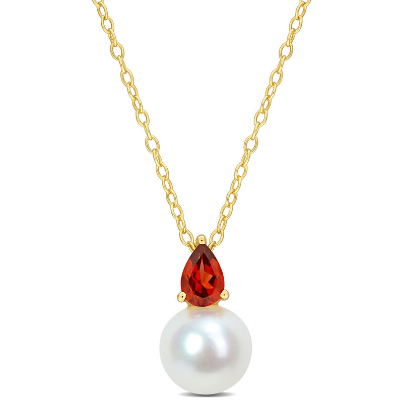 Garnet & Freshwater Cultured Pearl Necklace in Gold Plated image number null