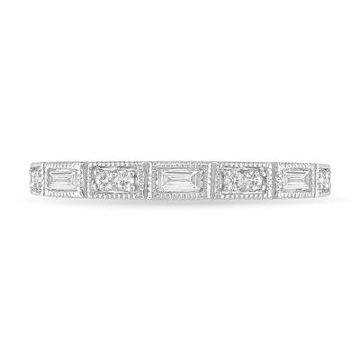 Round & Baguette Diamond Stackable Ring in 10k White Gold