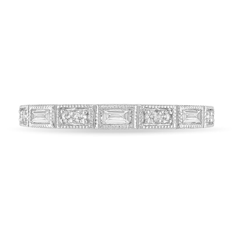 Round & Baguette Diamond Stackable Ring in 10k White Gold image number null