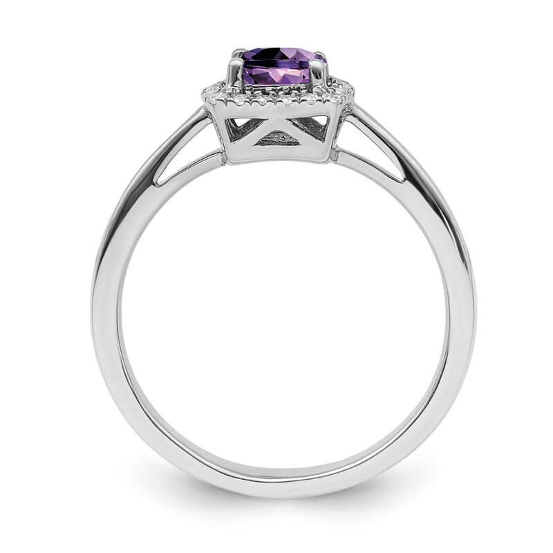 Cushion-Cut Amethyst & Diamond Halo Ring in Sterling Silver image number null