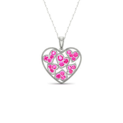 Created Pink Sapphire Heart Pendant in Sterling Silver