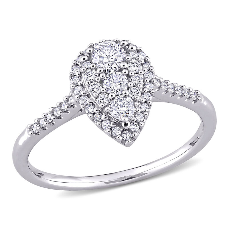 Brilliant-Cut 1/2ctw Composite Pear Shape Halo Engagement Ring in 10k White Gold image number null