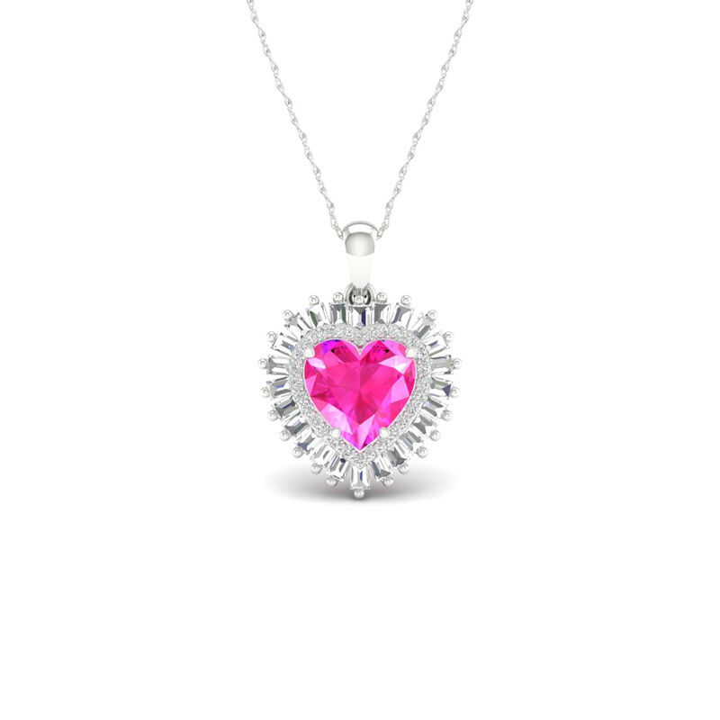 Created Pink & White Sapphire Heart Pendant in Sterling Silver image number null