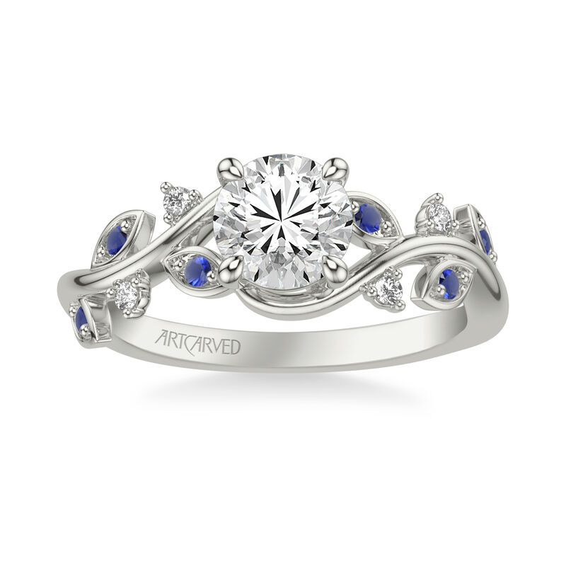 Frida. Artcarved Sapphire & Diamond Petal Accent Semi-Mount in 14k White Gold image number null