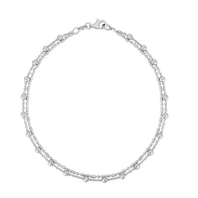 Multi-Strand Bead 10" Anklet in Sterling Silver
