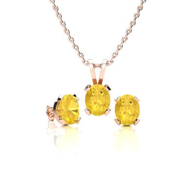 Oval-Cut Citrine Necklace & Earring Jewelry Set in 14k Rose Gold Plated Sterling Silver