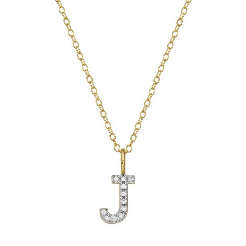Lab Grown Diamond Letter J Initial Pendant Necklace in 14k Yellow Gold Plated Sterling Silver image number null