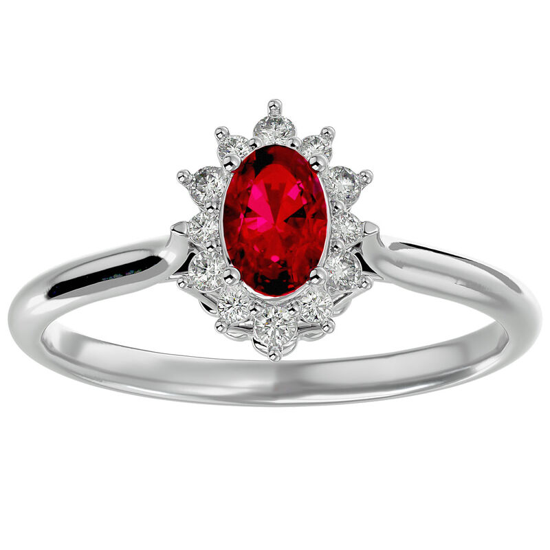 Oval-Cut Ruby & Diamond Halo Ring in 14k White Gold image number null