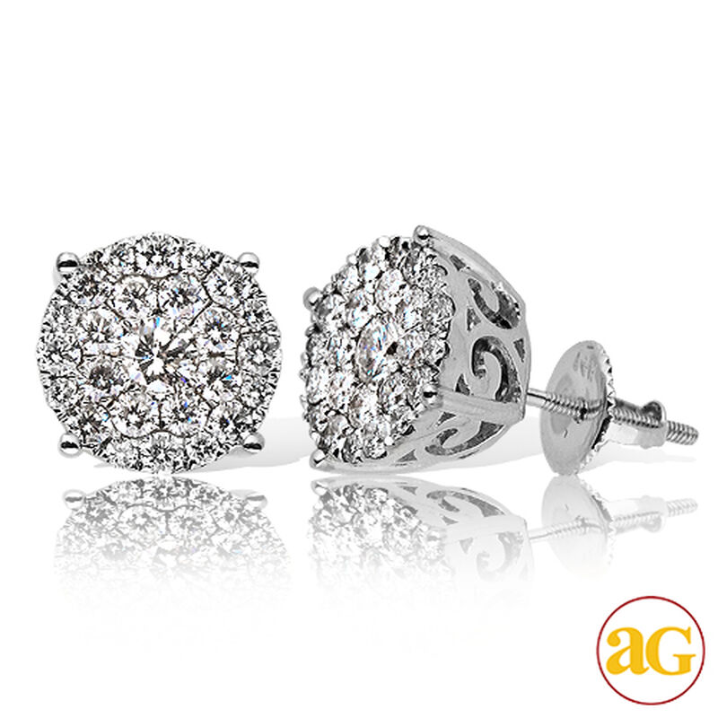 Diamond Round Cluster Stud 1 1/2ctw Earrings in 14k White Gold image number null