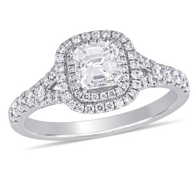 Asscher-Cut 1 1/5ctw. Diamond Halo Engagement Ring in 14k White Gold