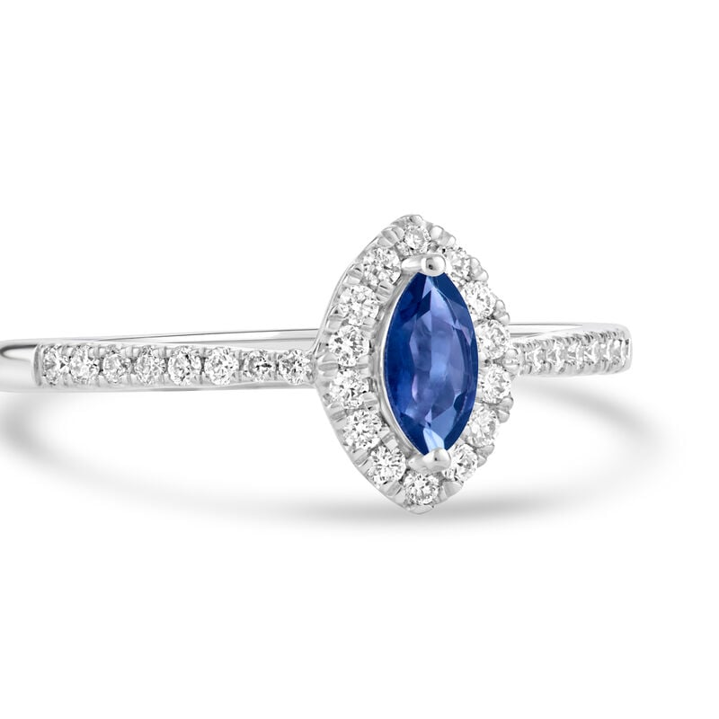 Marquise Lab Grown Diamond & Created Blue Sapphire Halo Ring in Sterling Silver image number null