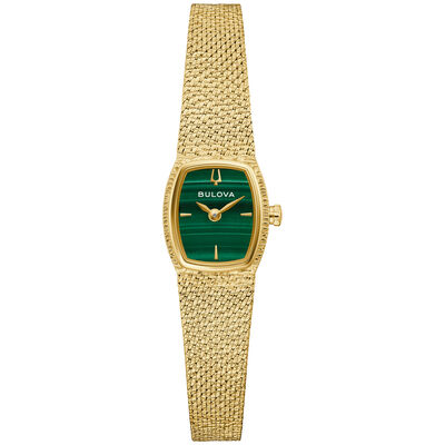 Bulova Ladies Goddess of Time Green-Tone Dial Gold-Tone Stainless Steel 30mm Watch 97L184