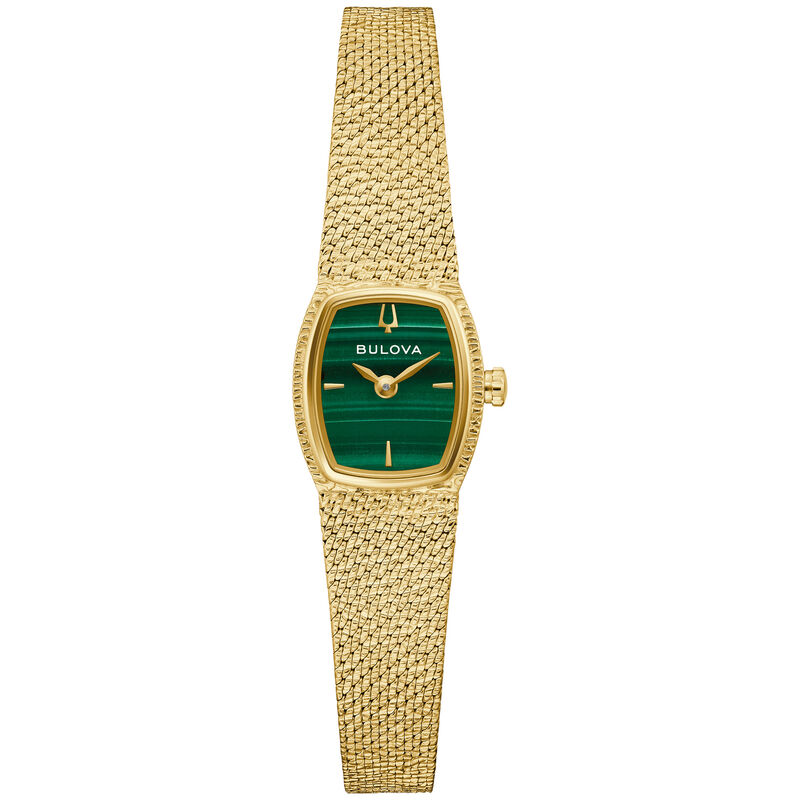 Bulova Ladies Goddess of Time Green-Tone Dial Gold-Tone Stainless Steel 30mm Watch 97L184 image number null