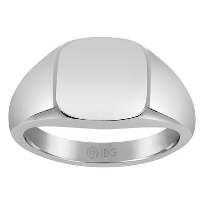 Cushion All polished Top Signet Ring 12x12mm in 10k White Gold