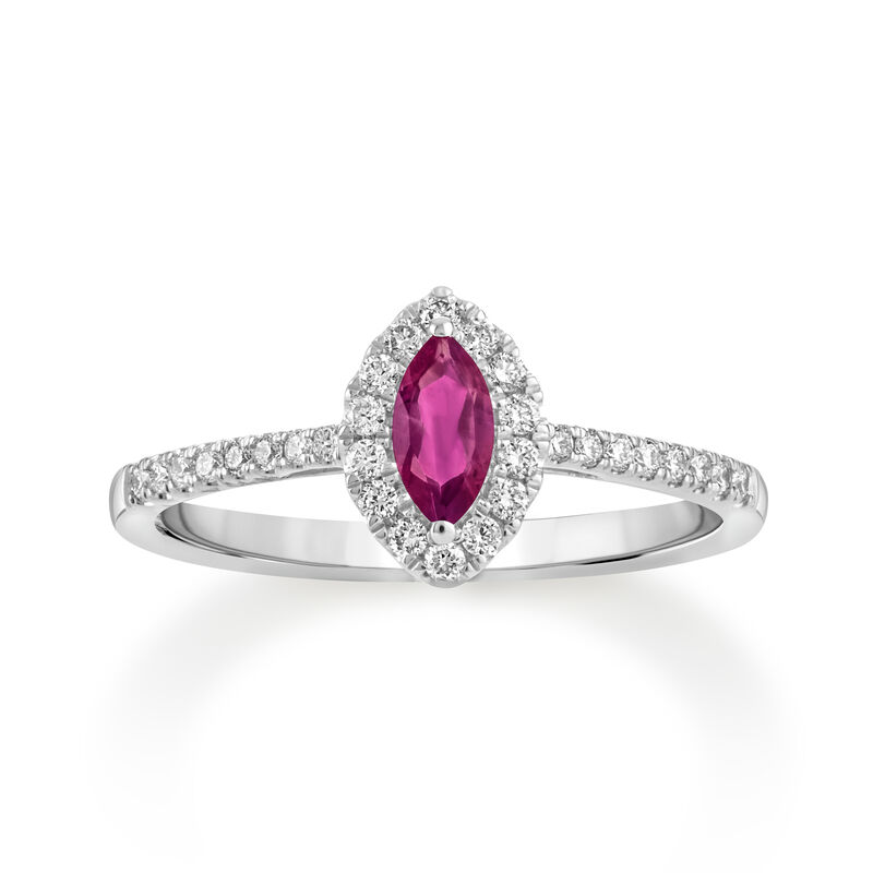 Marquise Created Ruby Halo Lab Grown Diamond Ring in Sterling Silver image number null