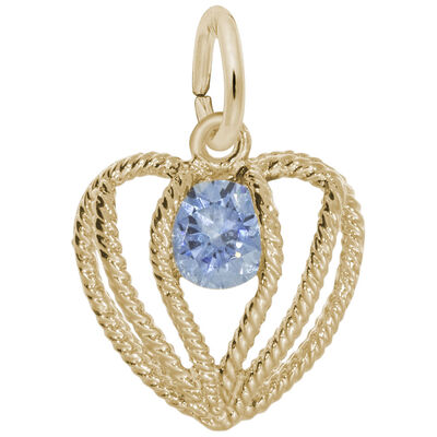 December Birthstone Held in Love Heart Charm in Sterling Silver/ Gold Plated