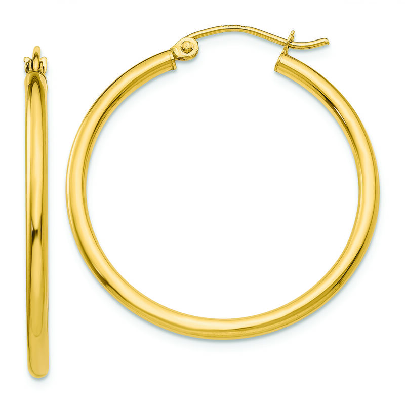 2x30mm Lightweight Tube Hoop Earrings in 14k Yellow Gold image number null