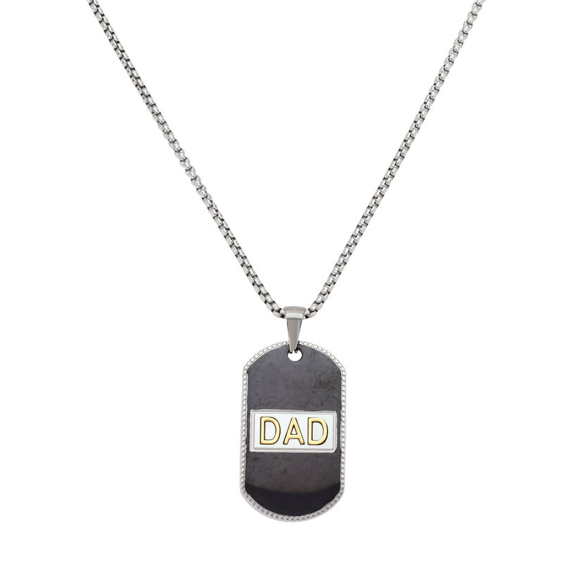 Men's 'Dad' Dogtag Pendant With 24" Chain in Two-Tone Stainless Steel image number null