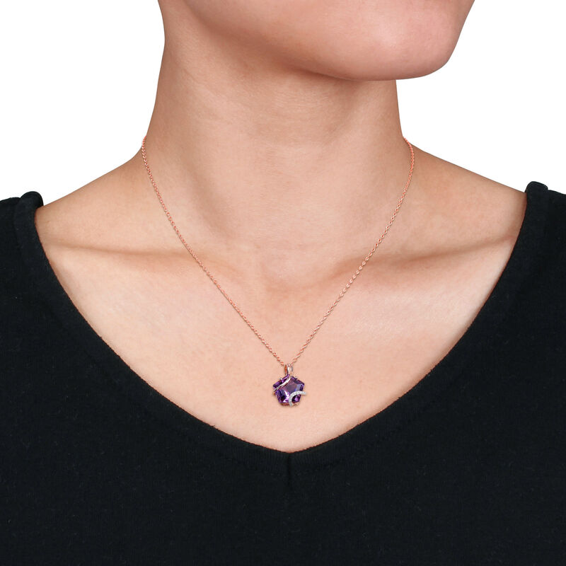 Amethyst & Diamond Wrapped Pendant in Rose Gold Plated Sterling Silver image number null