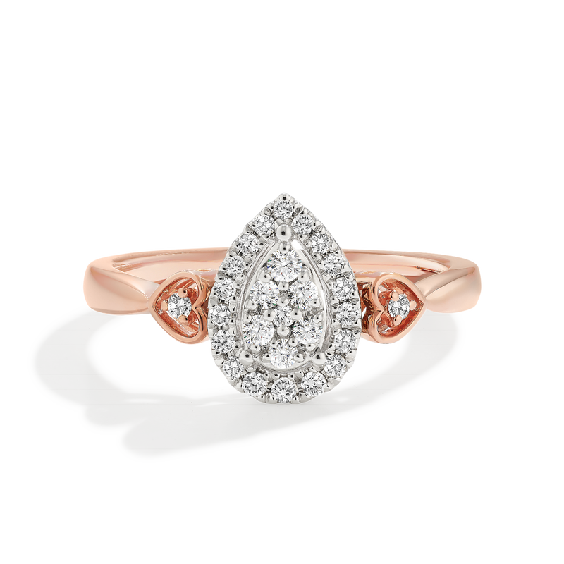Diamond 1/4ctw. Pear Cluster Heart Promise Ring in 10k White & Rose Gold image number null