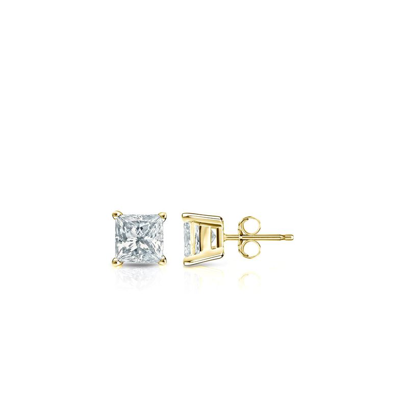 Princess-Cut Lab Grown 1/4ctw. EF VS Diamond Stud Earrings in 14k Yellow Gold image number null