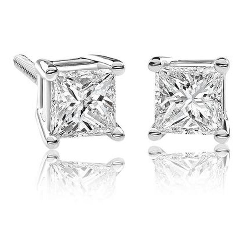 Princess-Cut 1/2ctw. Diamond Solitaire Earrings in 14k White Gold image number null