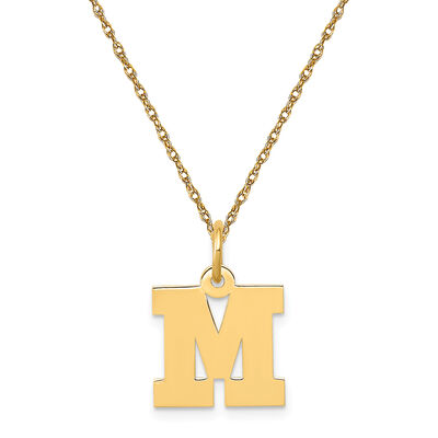 Small Block M Initial Necklace in 14k Yellow Gold
