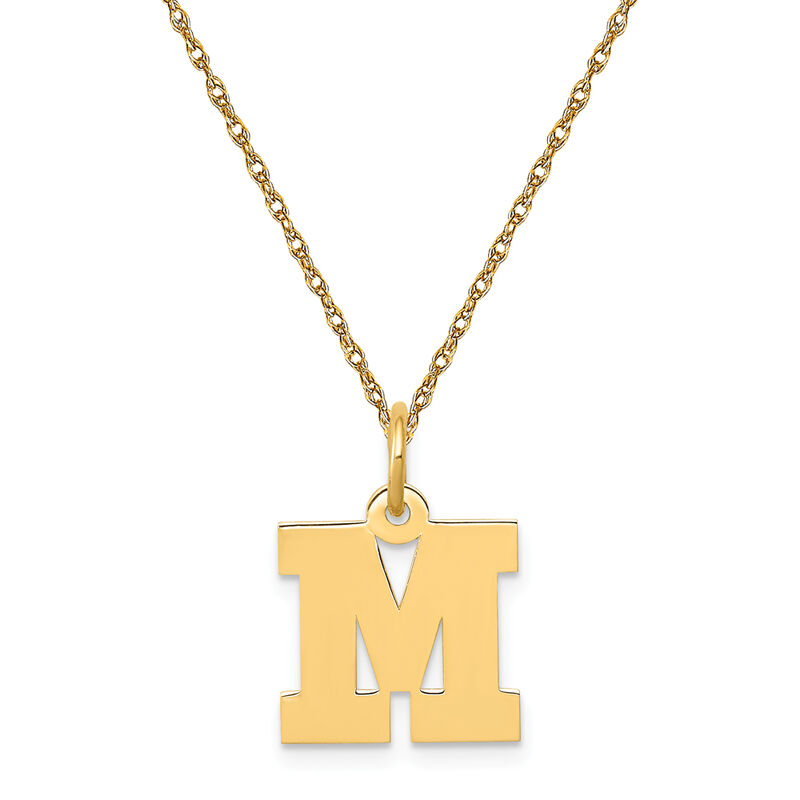 Small Block M Initial Necklace in 14k Yellow Gold image number null