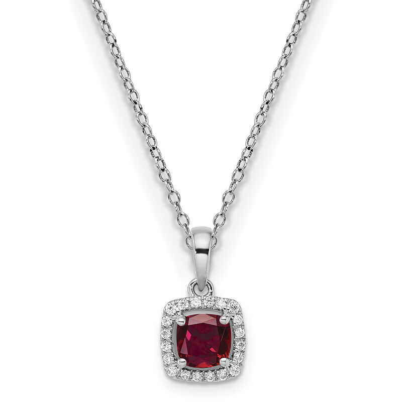 Cushion-Cut Created Ruby & Diamond Halo Pendant in Sterling Silver image number null